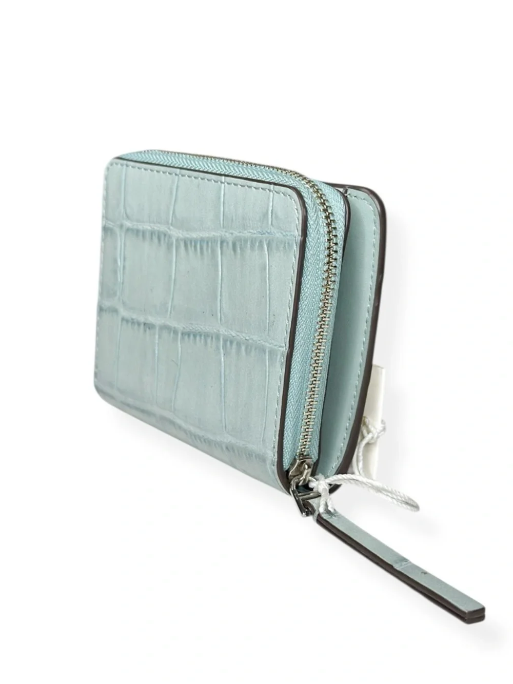 TORY BURCH Robinson Croc-Embossed Bifold Wallet - Blue Celadon